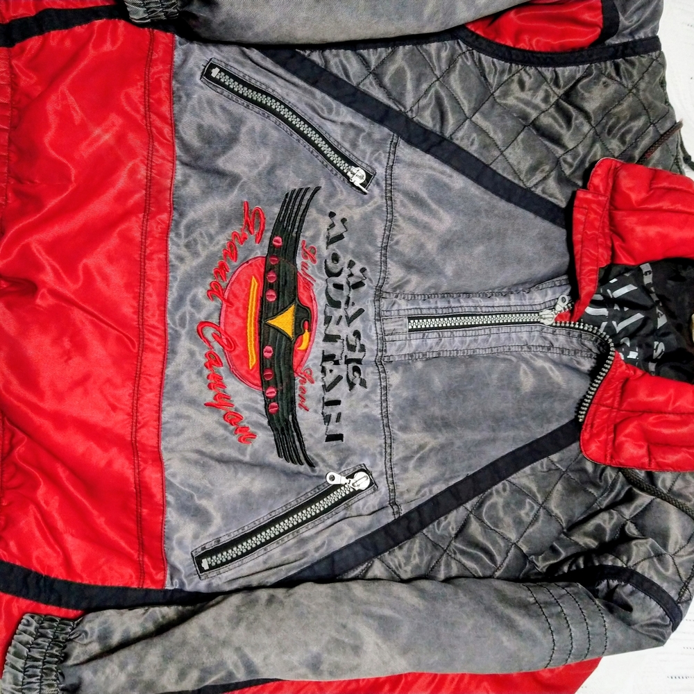 Wind Breaker Red and Gray Embroidered Jacket